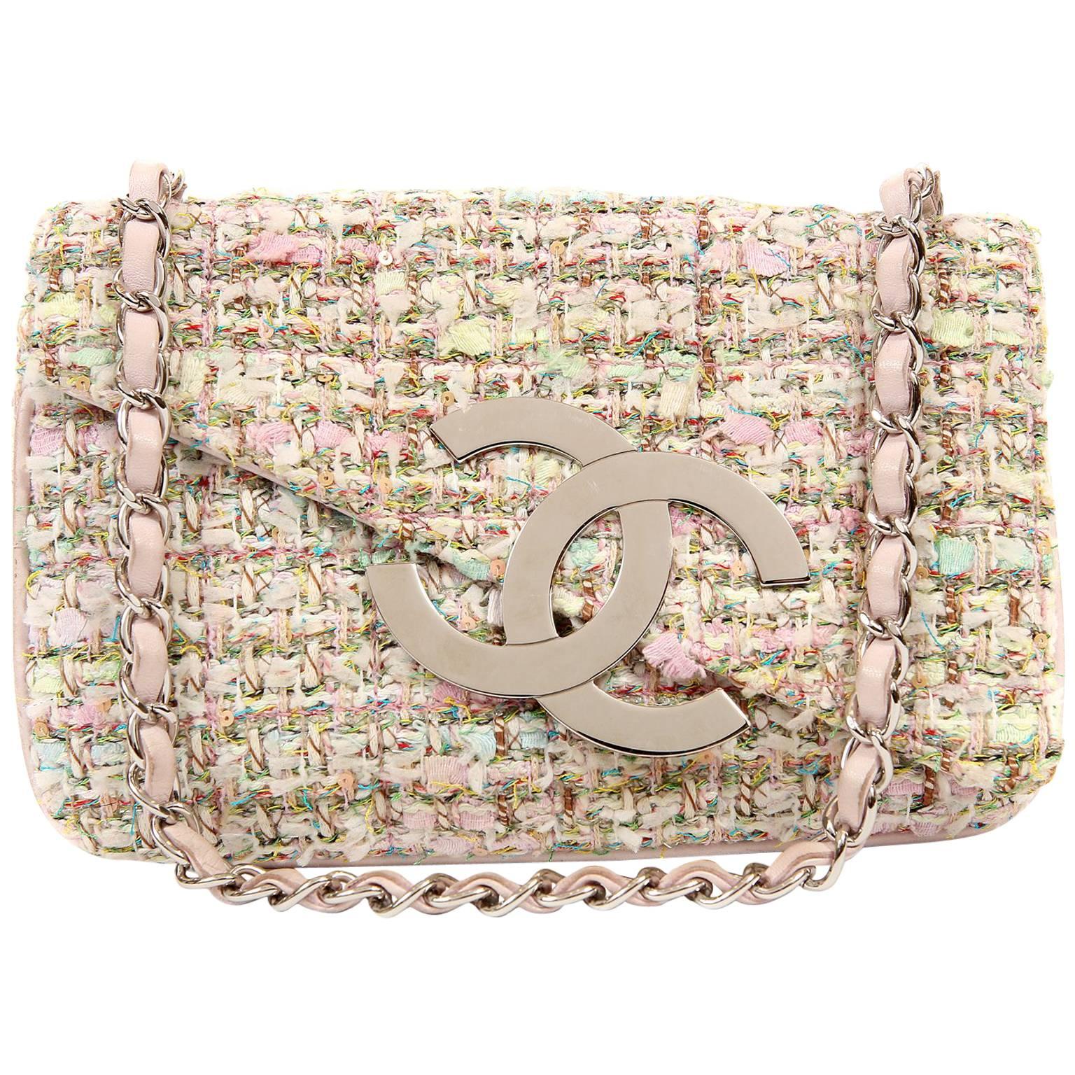 Chanel Vintage Medium Pink Tweed Flap Bag at 1stDibs