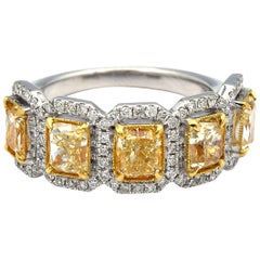 2.57 Carat Five-Stone Radiant Natural Diamond Ring with White Pave Diamonds