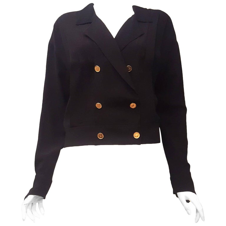 Chanel Black Silk Bomber Style Jacket with Gold Tone Coco Chanel Logo