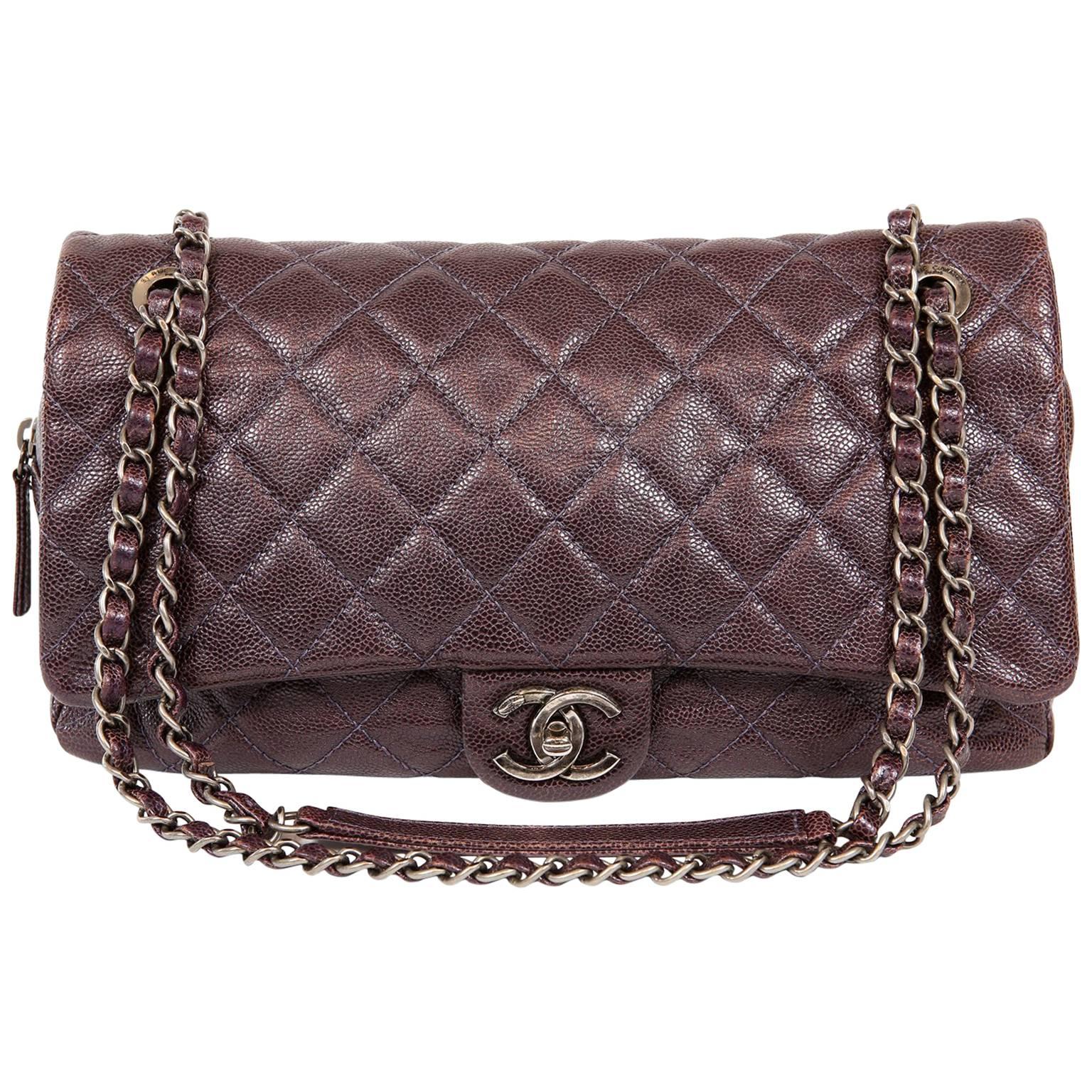 Chanel Purple Caviar Easy Zip Classic Flap Bag- Large