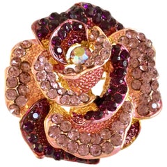Vintage 80'S Rose Gold & Sworavski Crystal Dimenshional Flower Brooch