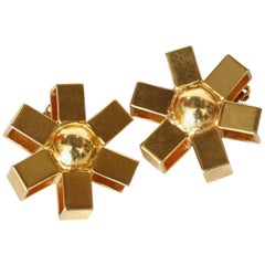 William De Lillo Gold Asterisk Clip Earrings