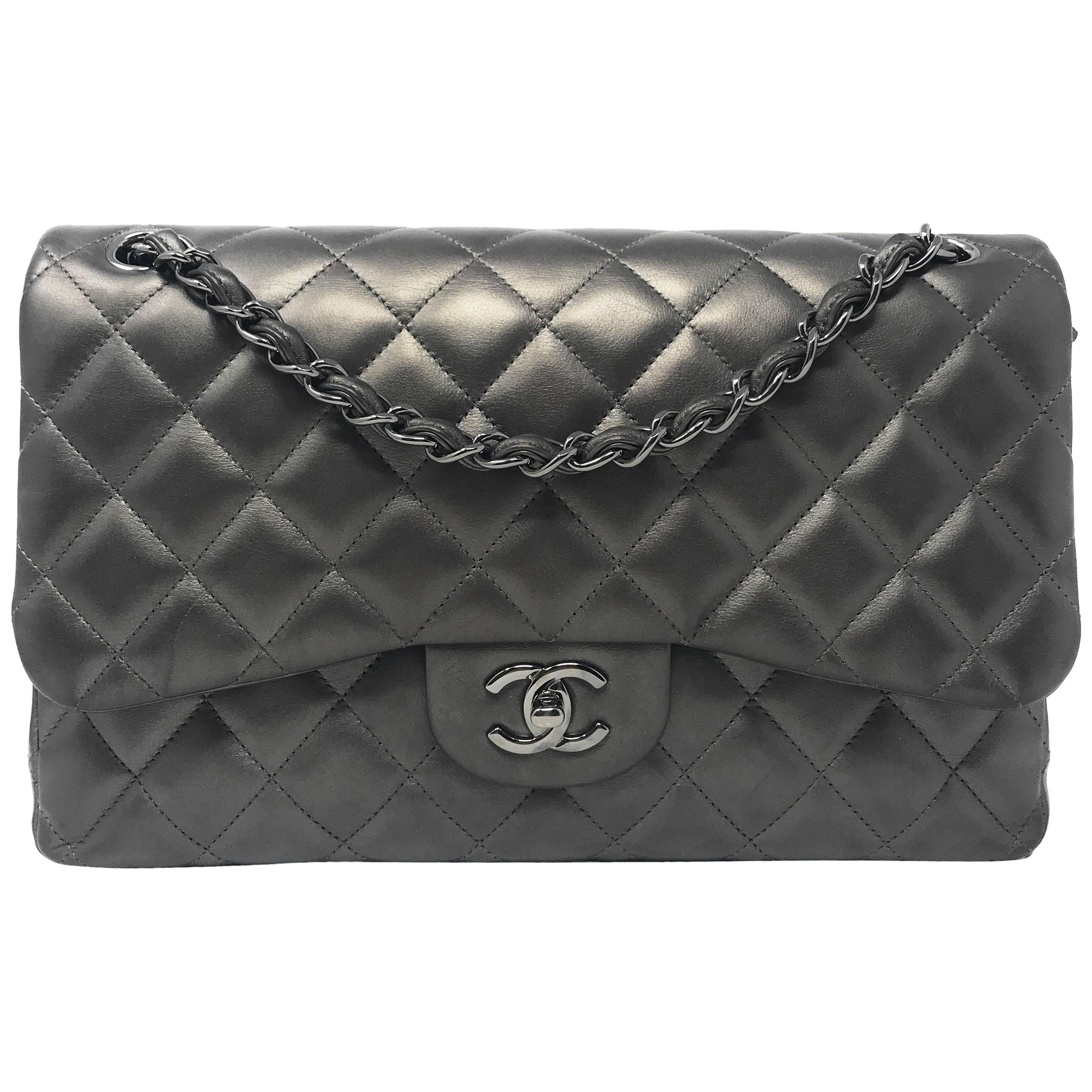 Chanel Double Flap Jumbo Gunmetal Grey