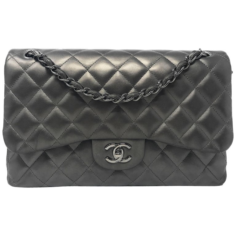 Chanel Double Flap Jumbo Gunmetal Grey at 1stDibs chanel gunmetal