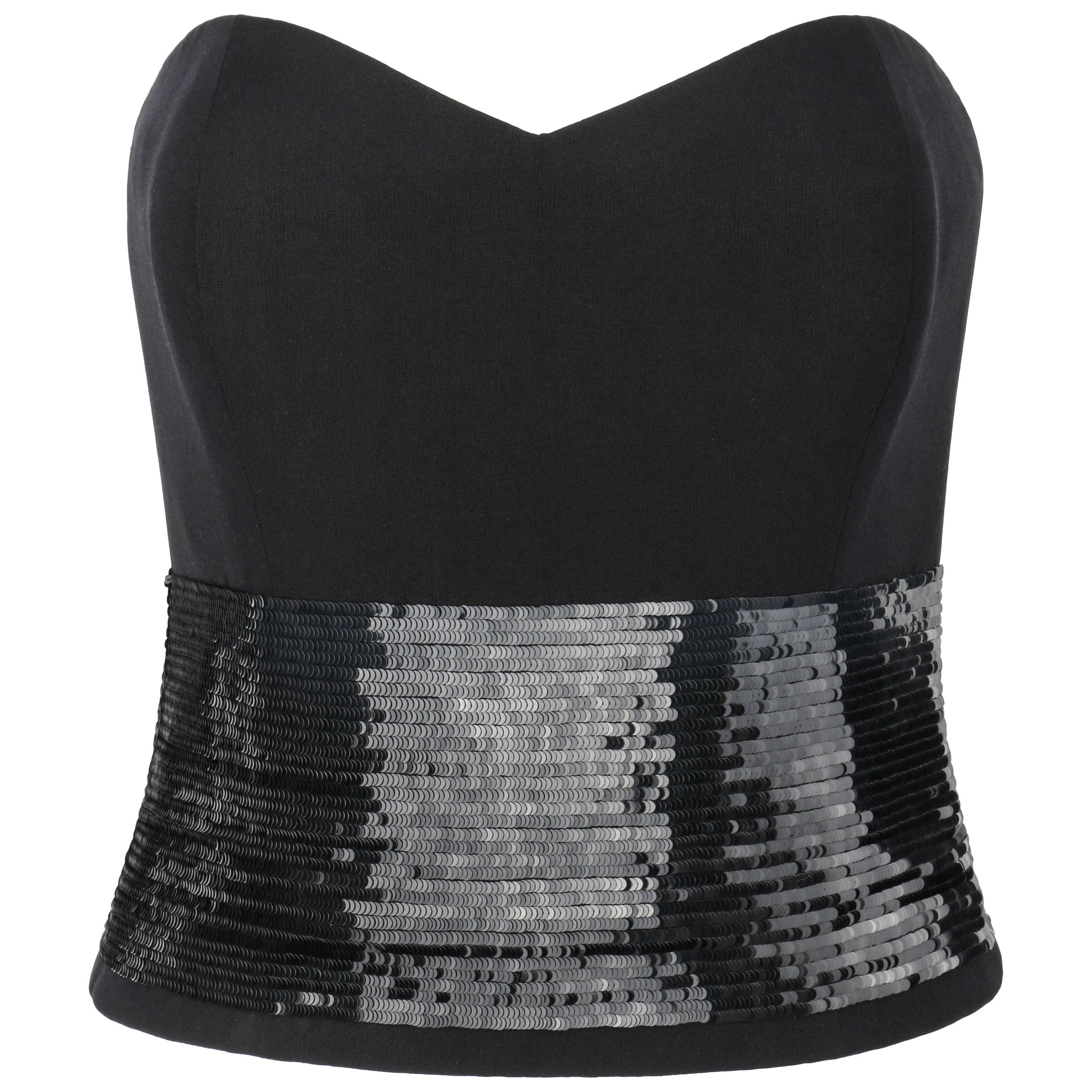 CHRISTIAN DIOR Boutique c.1990s Haute Couture Numbered Black Silk Sequin Bustier For Sale