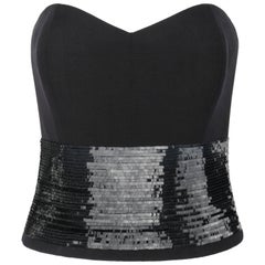 CHRISTIAN DIOR Boutique c.1990s Haute Couture Numbered Black Silk Sequin Bustier
