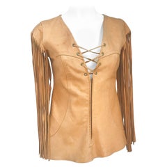 1970's Leather Top with Fringe Sleeves