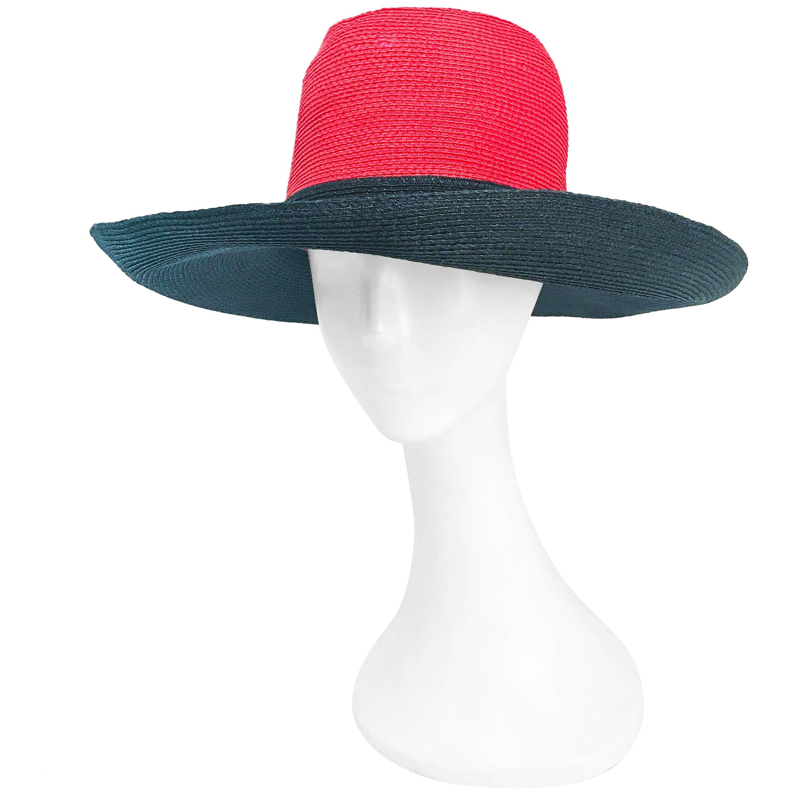 1970s Frank Olive Red and Black Wide-Brimmed Hat