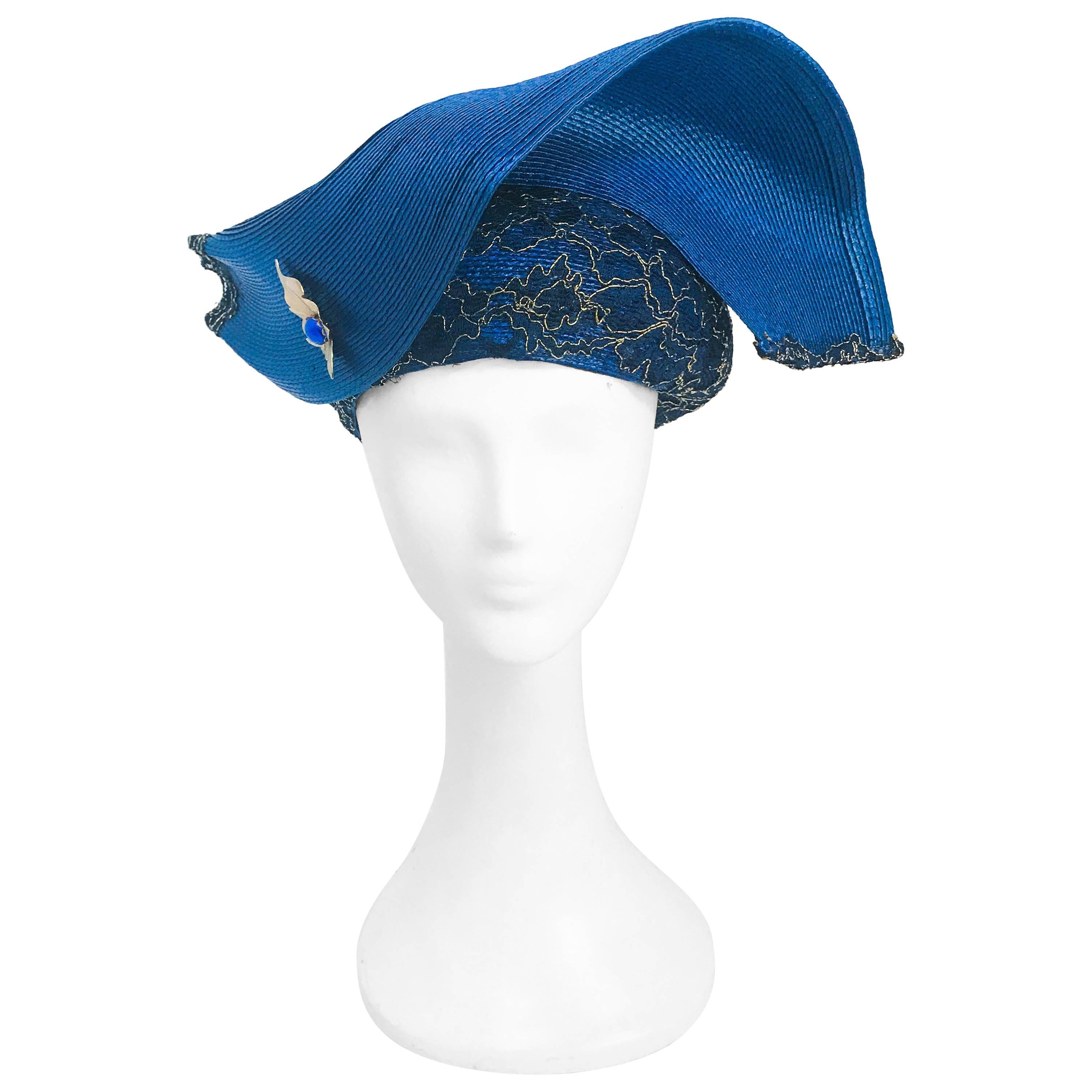1980s Blue and Gold-tone Structured Hat