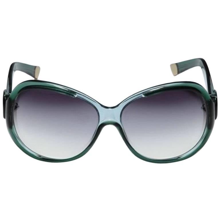 New Balenciaga Emerald Green Reflective Sunglasses With Case at 1stDibs
