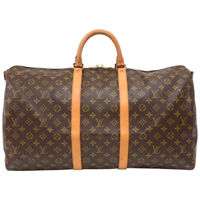 Vintage Louis Vuitton Keepall 55 Bandouliere Monogram Canvas Duffel Travel Bag 