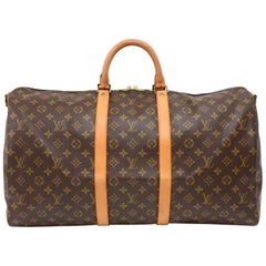 Vintage Louis Vuitton Keepall 55 Bandouliere Monogram Canvas Duffel Travel Bag 