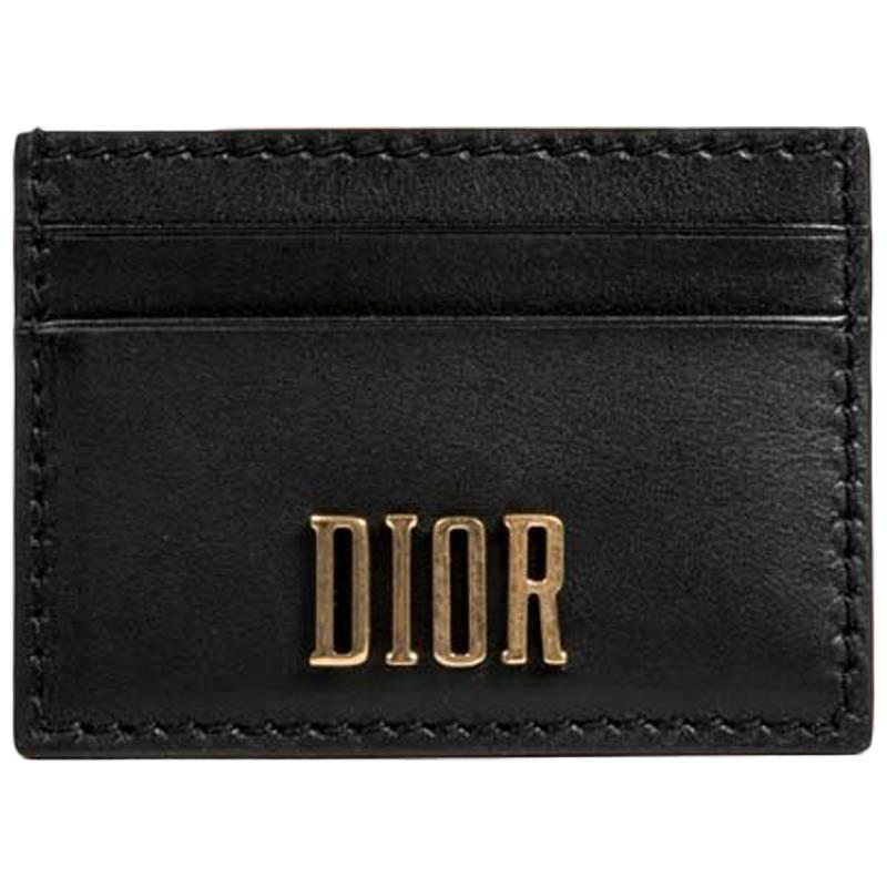 DIOR Card Holder in Black Smooth Leather
