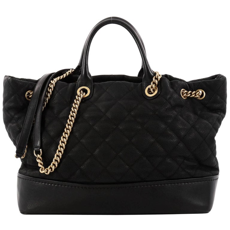 Chanel Globetrotter Drawstring Shopping Tote Quilted Iridescent Caviar ...