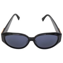 Retro A Pair of 1980s Black Yves Saint Laurent Gold YSL Logo Detail Sunglasses 