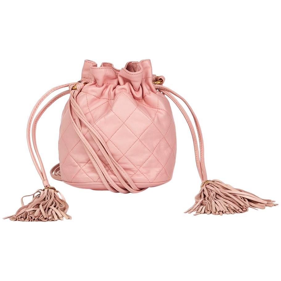 1990 Chanel Pink Quilted Lambskin Vintage Timeless Bucket Bag 