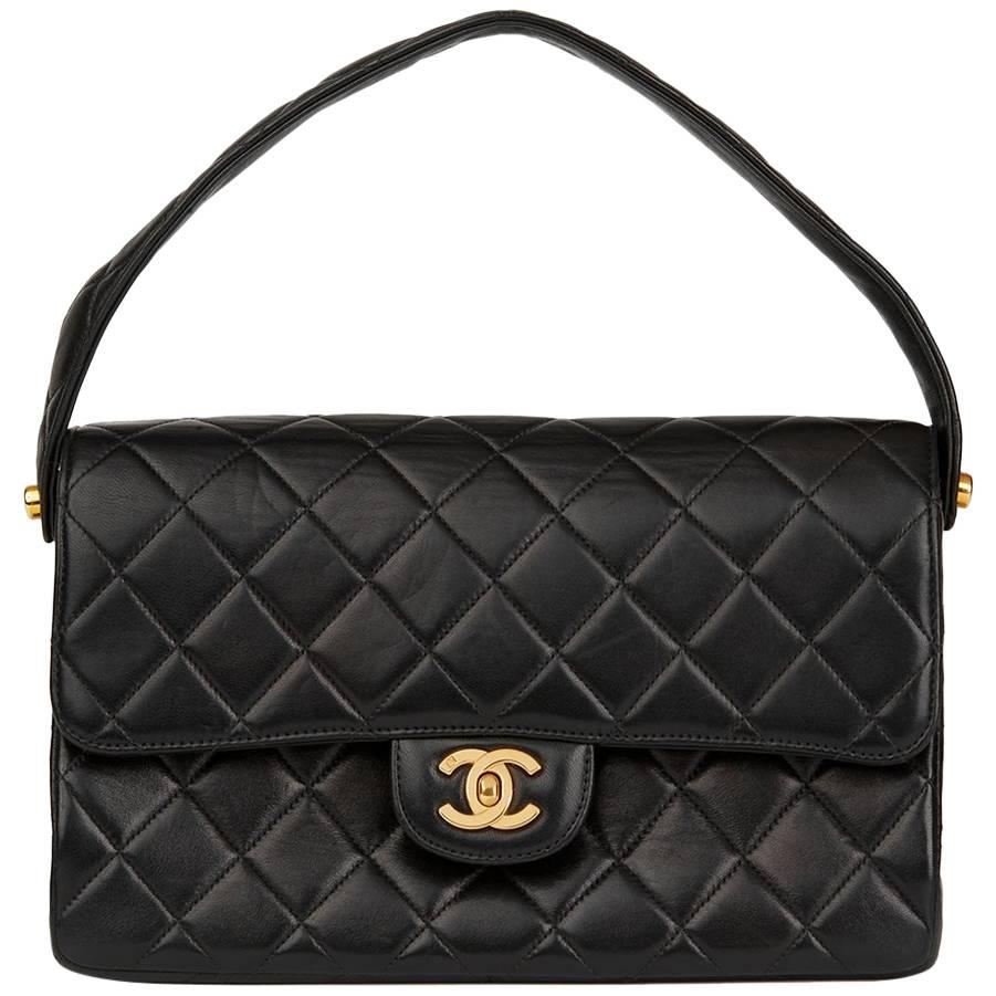 1996 Chanel Black Quilted Lambskin Vintage Medium Double Sided Classic Flap Bag