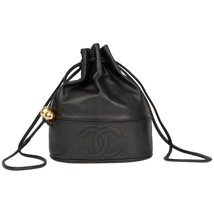 1993 Chanel Black Lambskin Vintage Timeless Bucket Bag