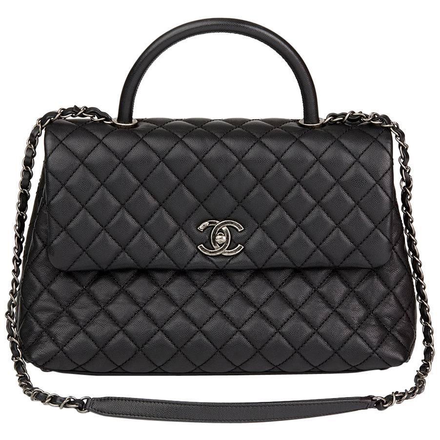 2017 Chanel Black Quilted Caviar Leather Medium Coco Handle 