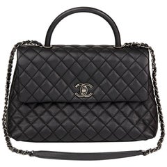 2017 Chanel Black Quilted Caviar Leather Medium Coco Handle