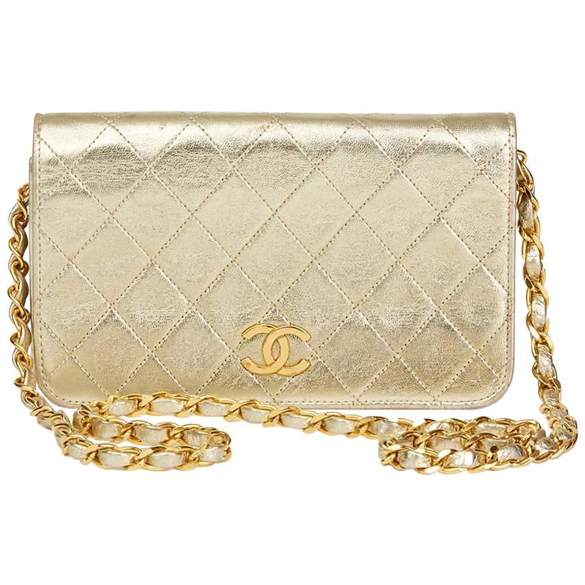 1990's Chanel Gold Metallic Lambskin Vintage Mini Flap Bag 