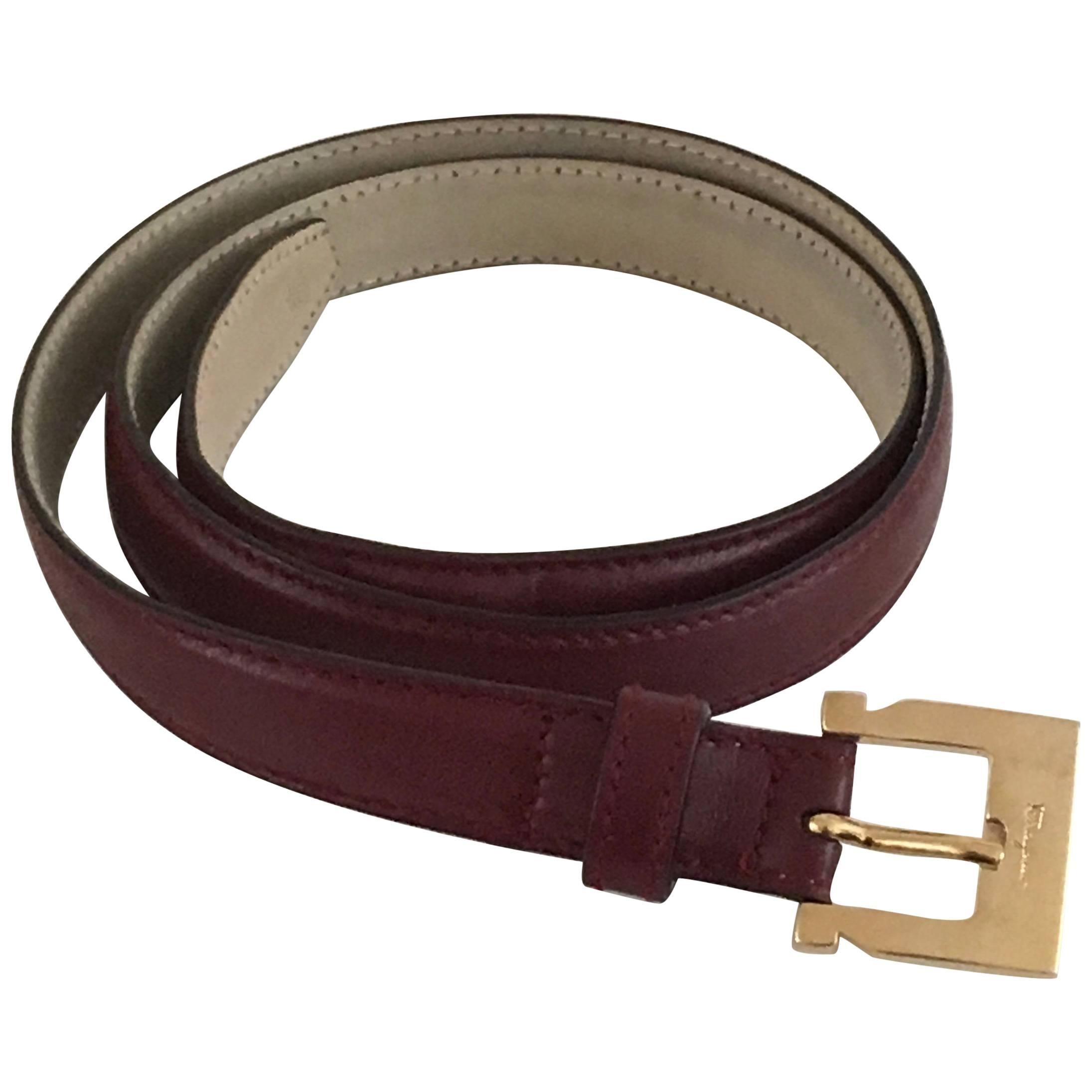 Ferragamo Burgundy Leather Belt Size Medium. For Sale