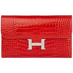 2015 Hermes Geranium  Mississippienisis Alligator Leather Constance Long Wallet