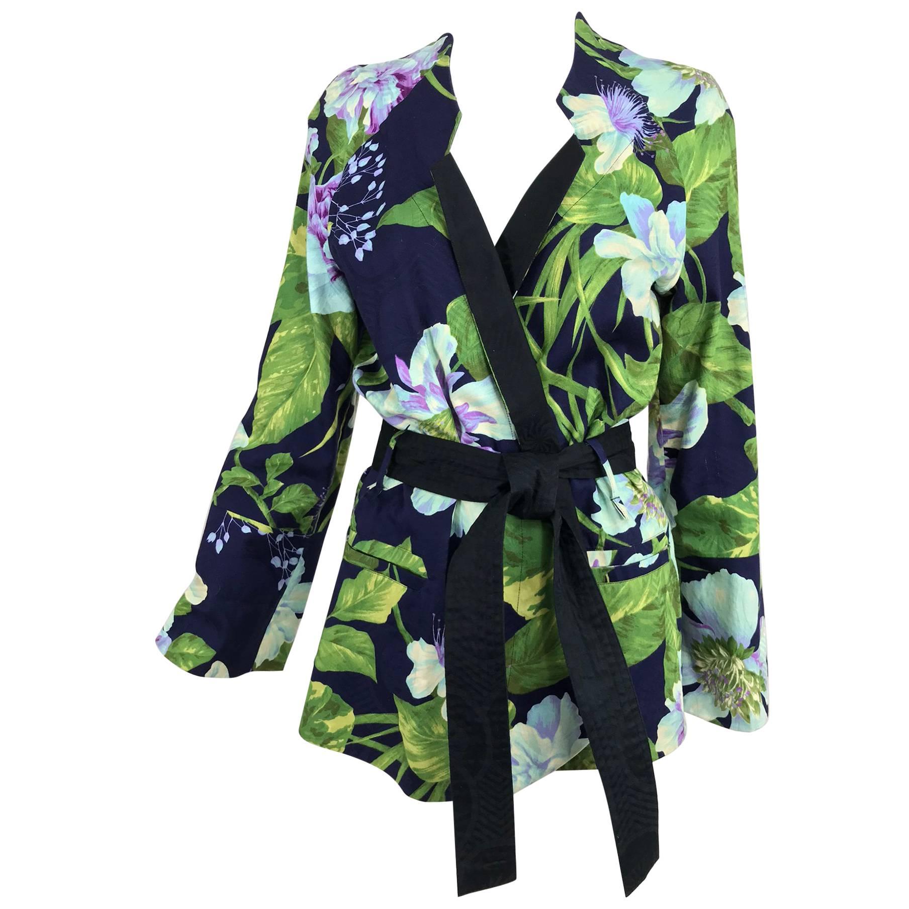 Kenzo Jungle tropical cotton print wrap jacket, 1980s For Sale