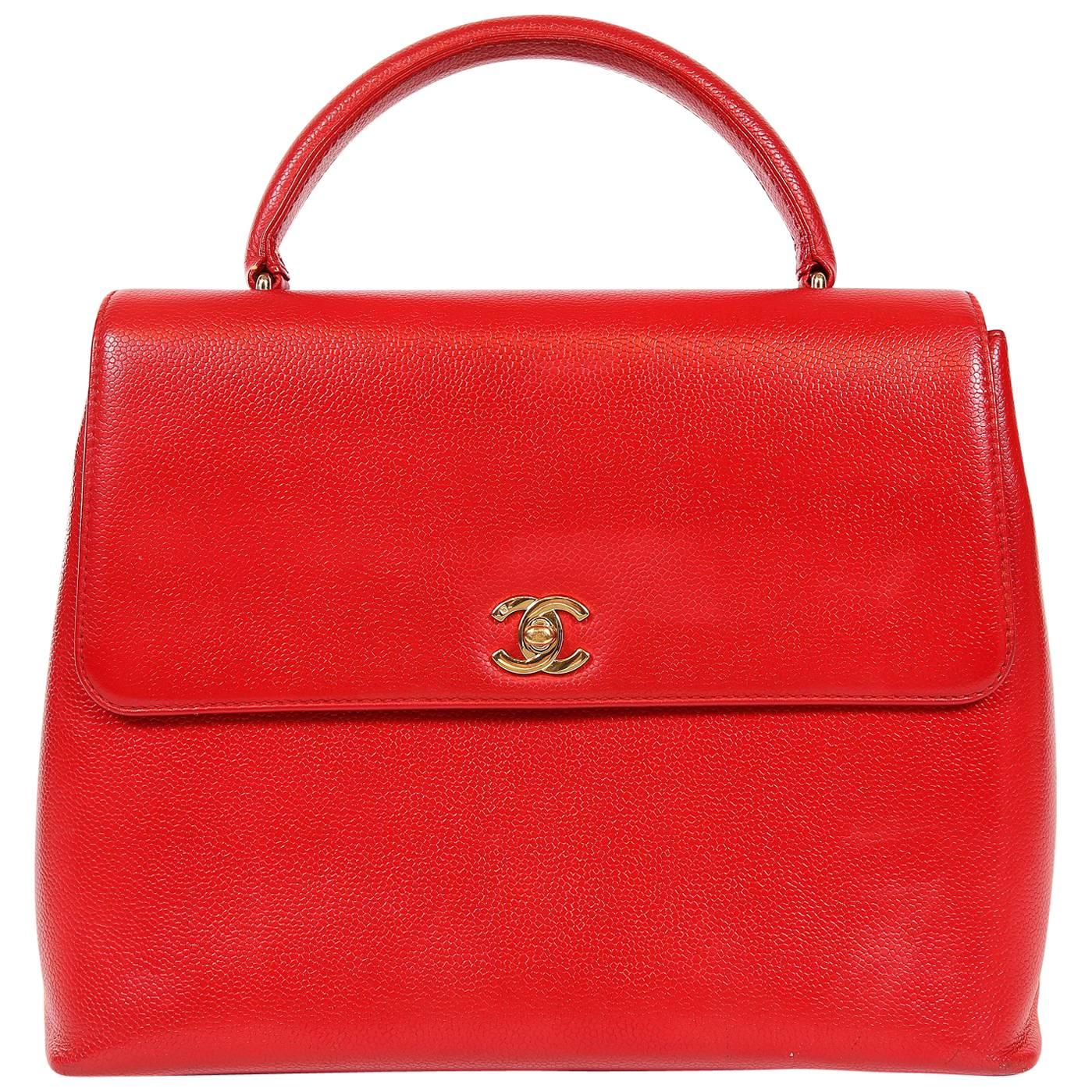 Chanel Red Caviar Leather Kelly Bag