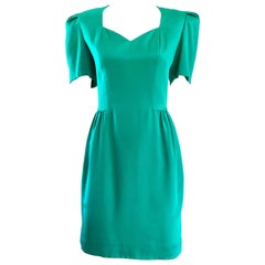 Vintage Carolina Herrera Taille 6 1980 Kelly Green Strong Shoulder Silk 80s Dress