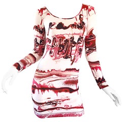 Jean Paul Gaultier 2000s Vampire Blood Print Long Sleeve Bodycon Mini Dress