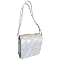 Retro Beautiful 1960s Walborg Silver Leather Rhinestone Crystal Encrusted Evening Bag