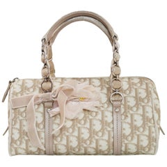 Christian Dior Beige Monogram Trotter Romantique Floral Bow Small Boston Bag