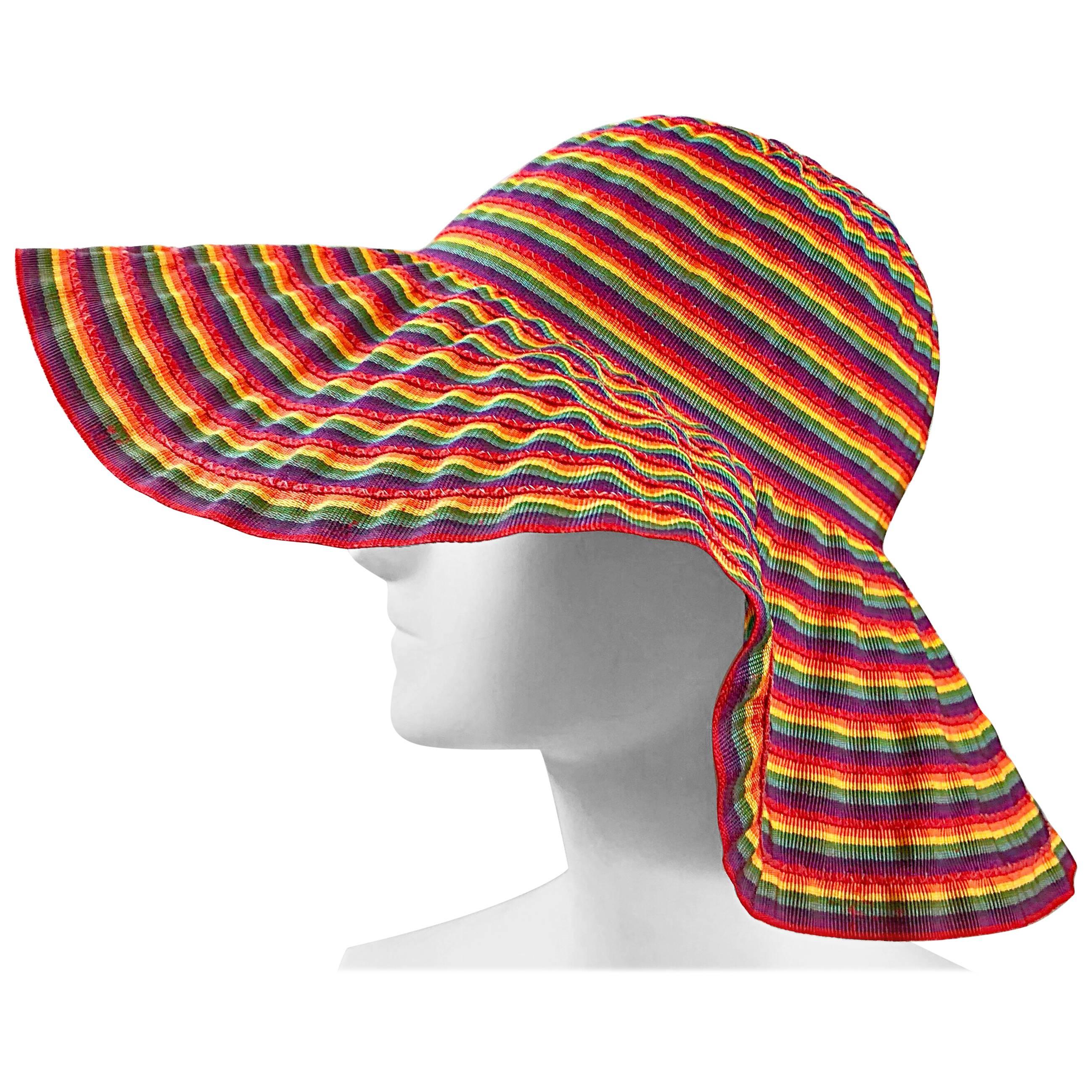 1970s Lanvin Rainbow Striped Floppy Colorful Vintage 70s Hat
