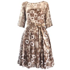 Gorgeous 1950s Saks 5th Avenue Demi Couture Silk Chiffon Beige Vintage 50s Dress