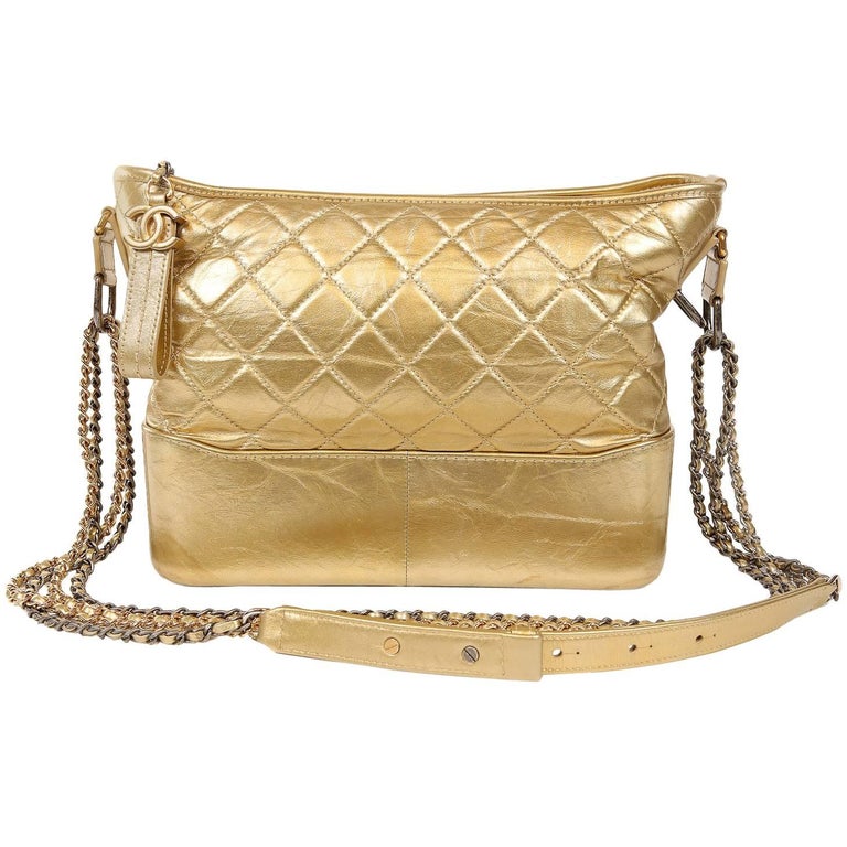 Chanel Gold Aged Calfskin Gabrielle Crossbody Hobo at 1stDibs
