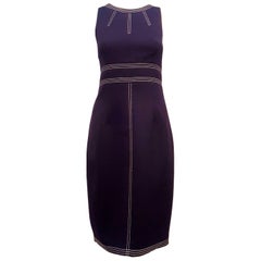 David Meister Navy Sleeveless Sheath Dress with White Stitching 