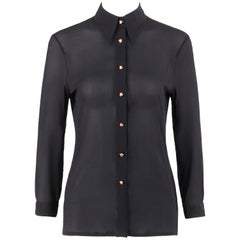 GIANNI VERSACE Couture S/S 1999 Black Silk Chiffon Medusa Head Button Up Shirt