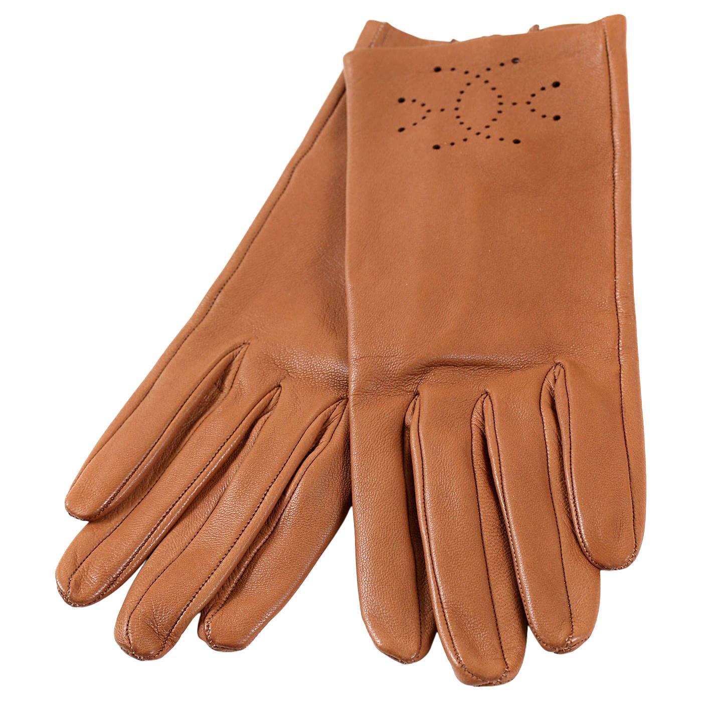 Hermès Classic Gold Leather Driving Gloves size 6.5 at 1stDibs