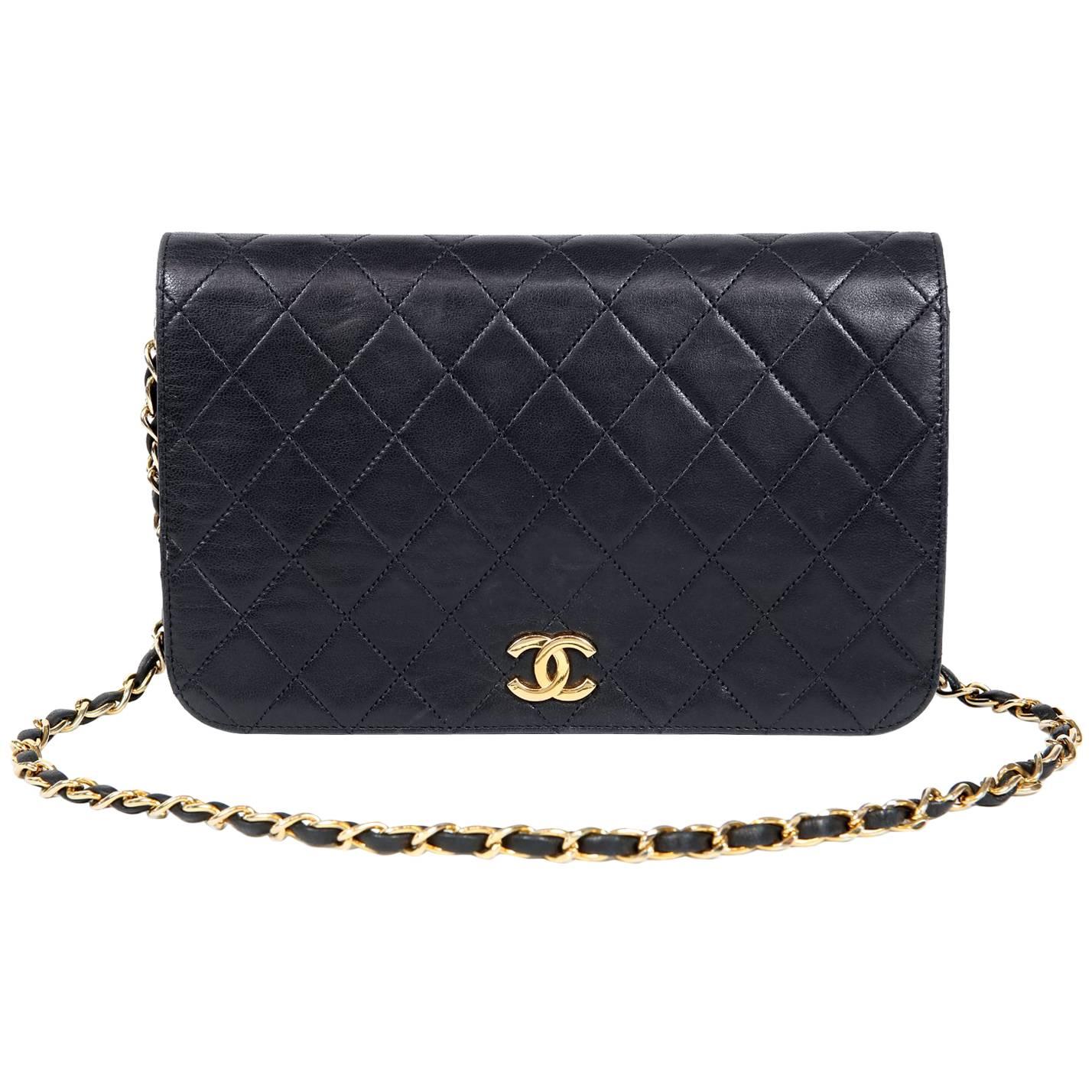 Chanel Black Leather Vintage Clutch with Strap