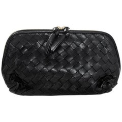 Bottega Veneta Black Woven Leather Intrecciato Small Cosmetic Bag