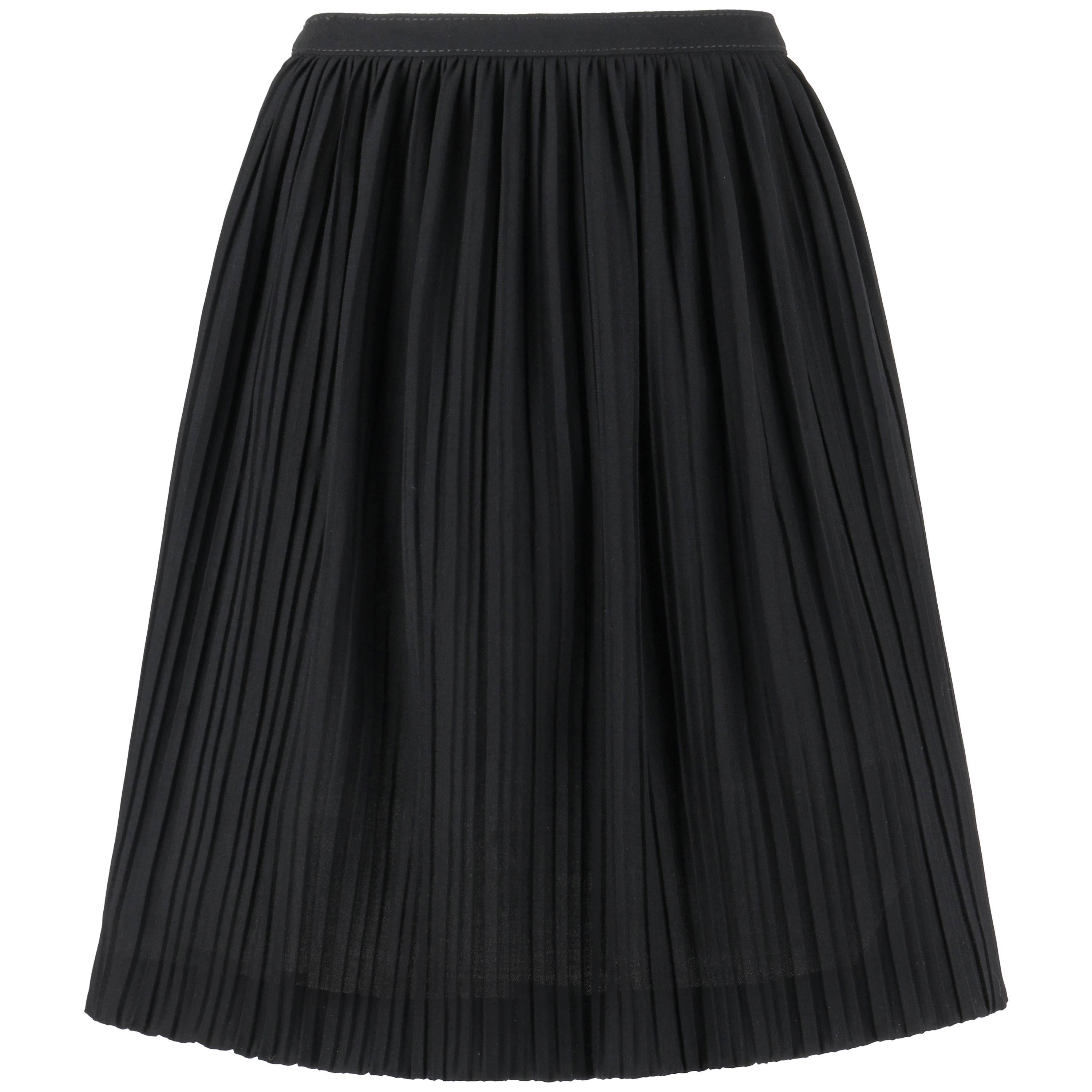 VALENTINO Black Wool Crepe Accordion Pleated Knee Length Skirt For Sale