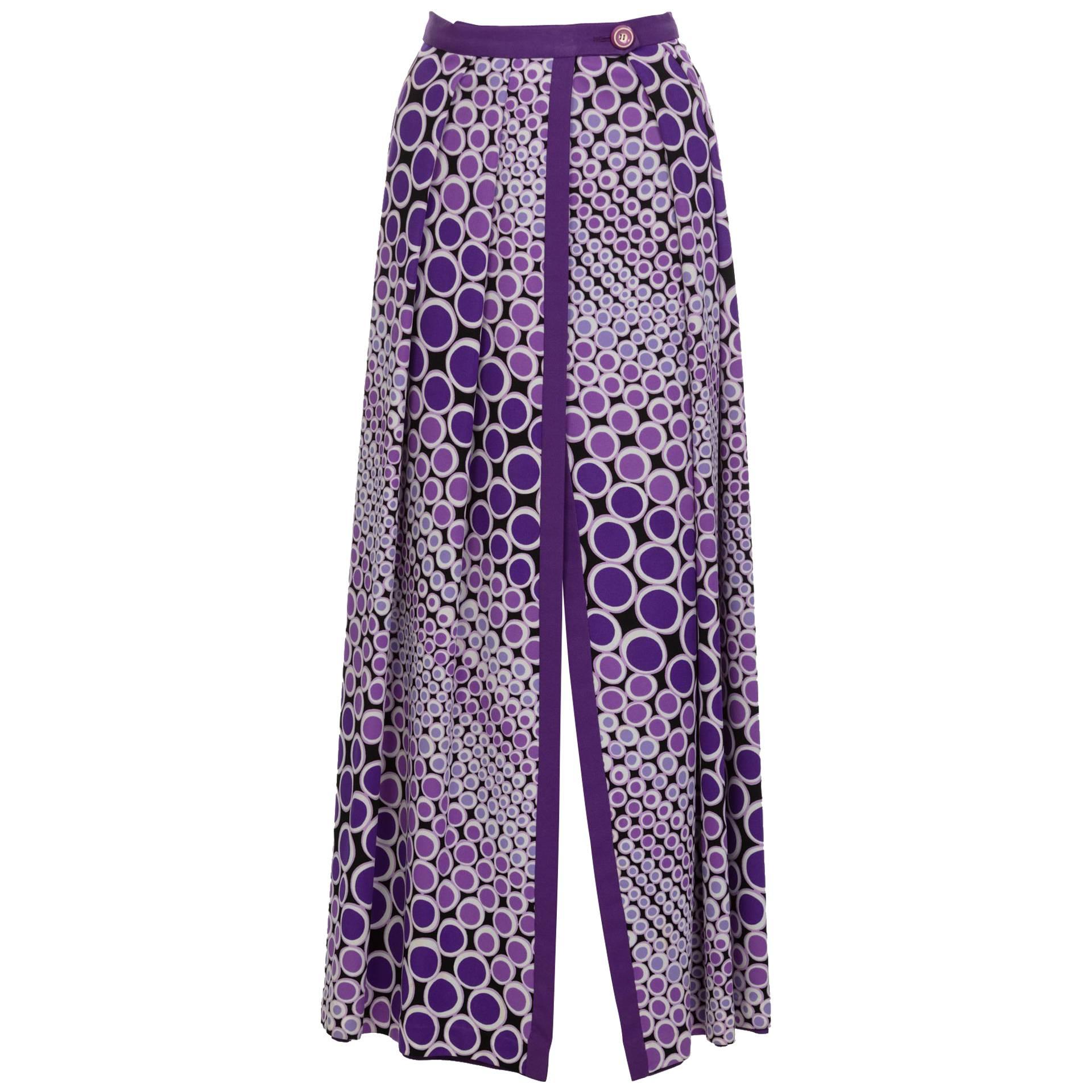 Mod Purple and White Polka Dot Maxi Wrap Skirt, 1970s  For Sale