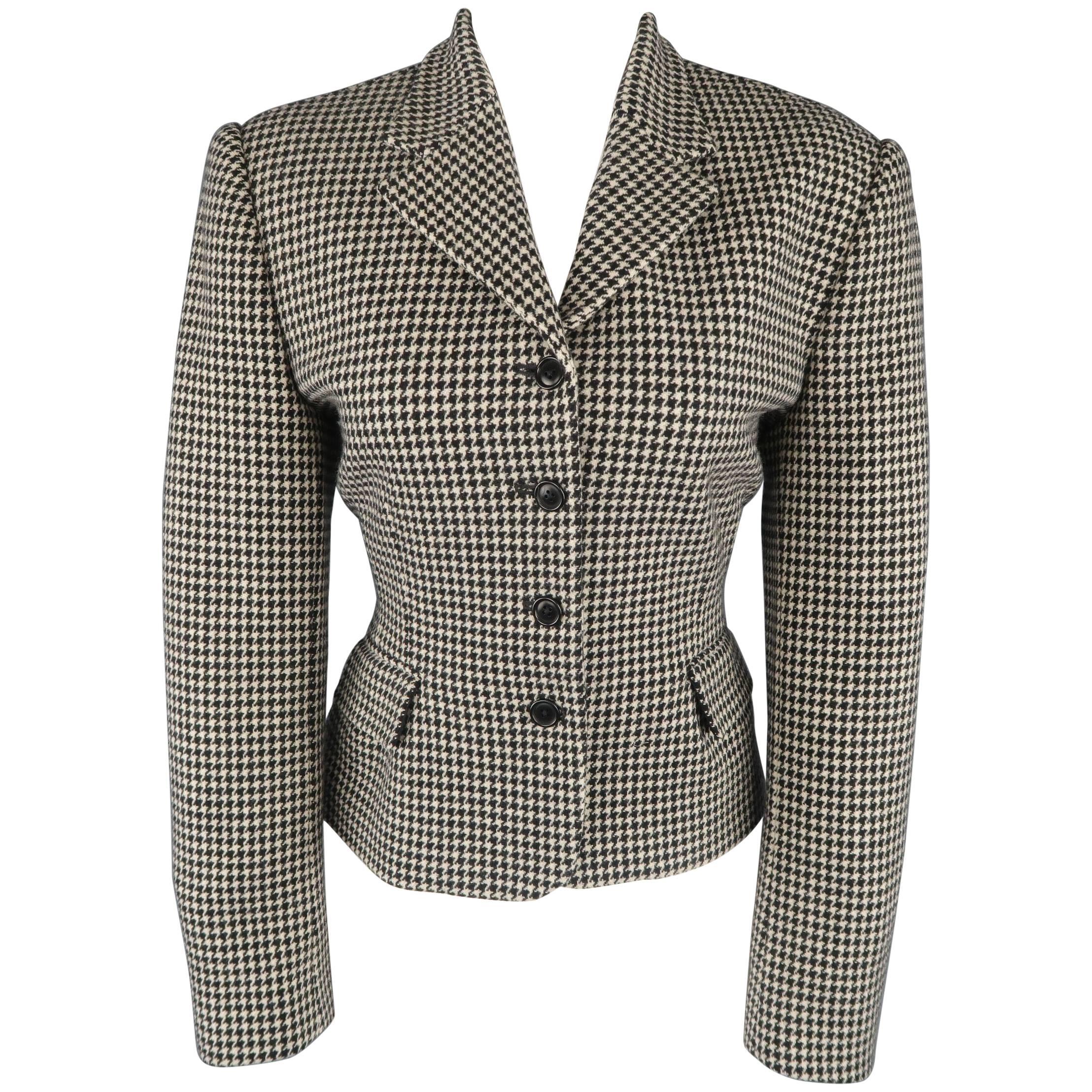 Ralph Lauren Cream and Black Houndstooth Wool / Cashmere Cropped Jacket