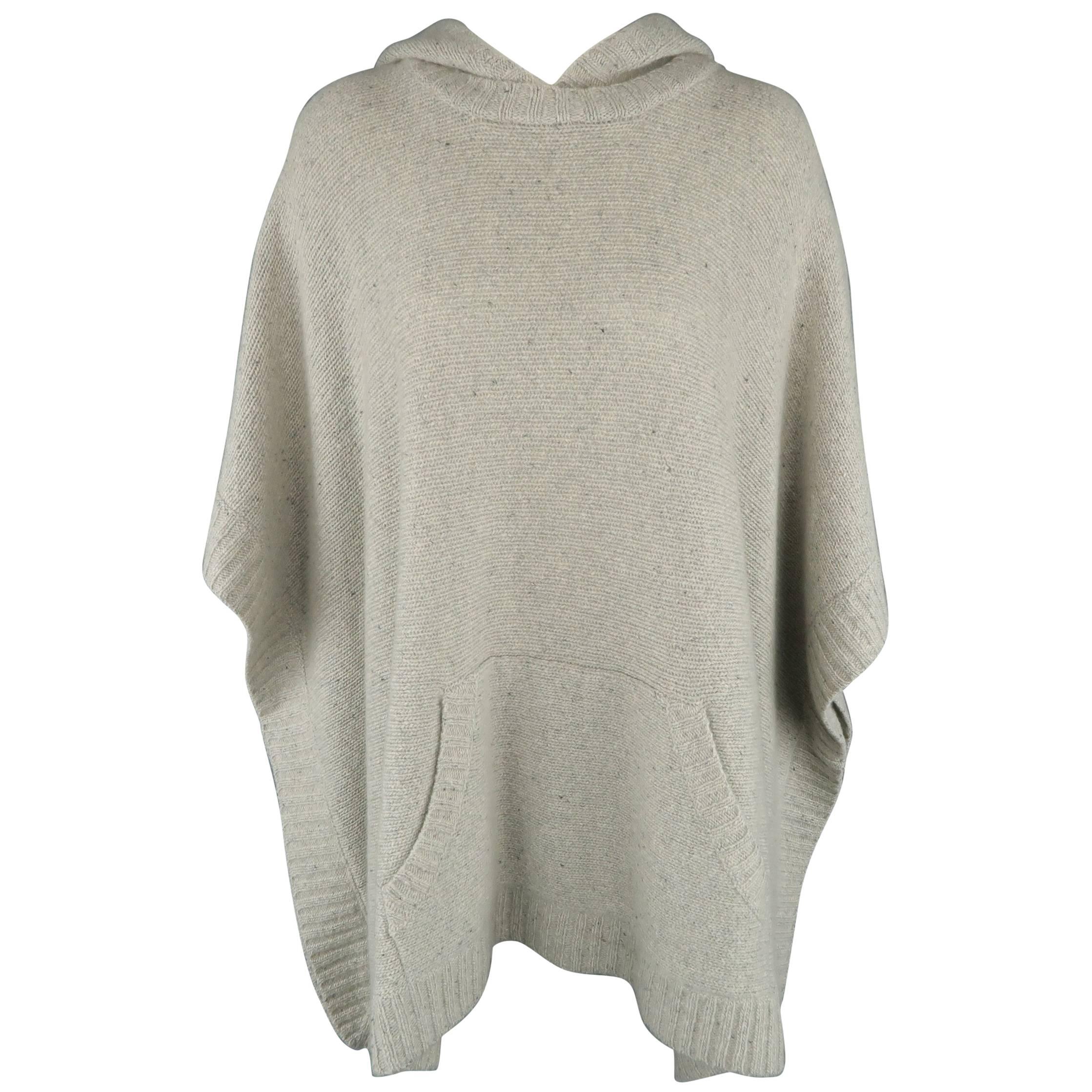 Ralph Lauren Gray Cashmere Knit Hooded Poncho