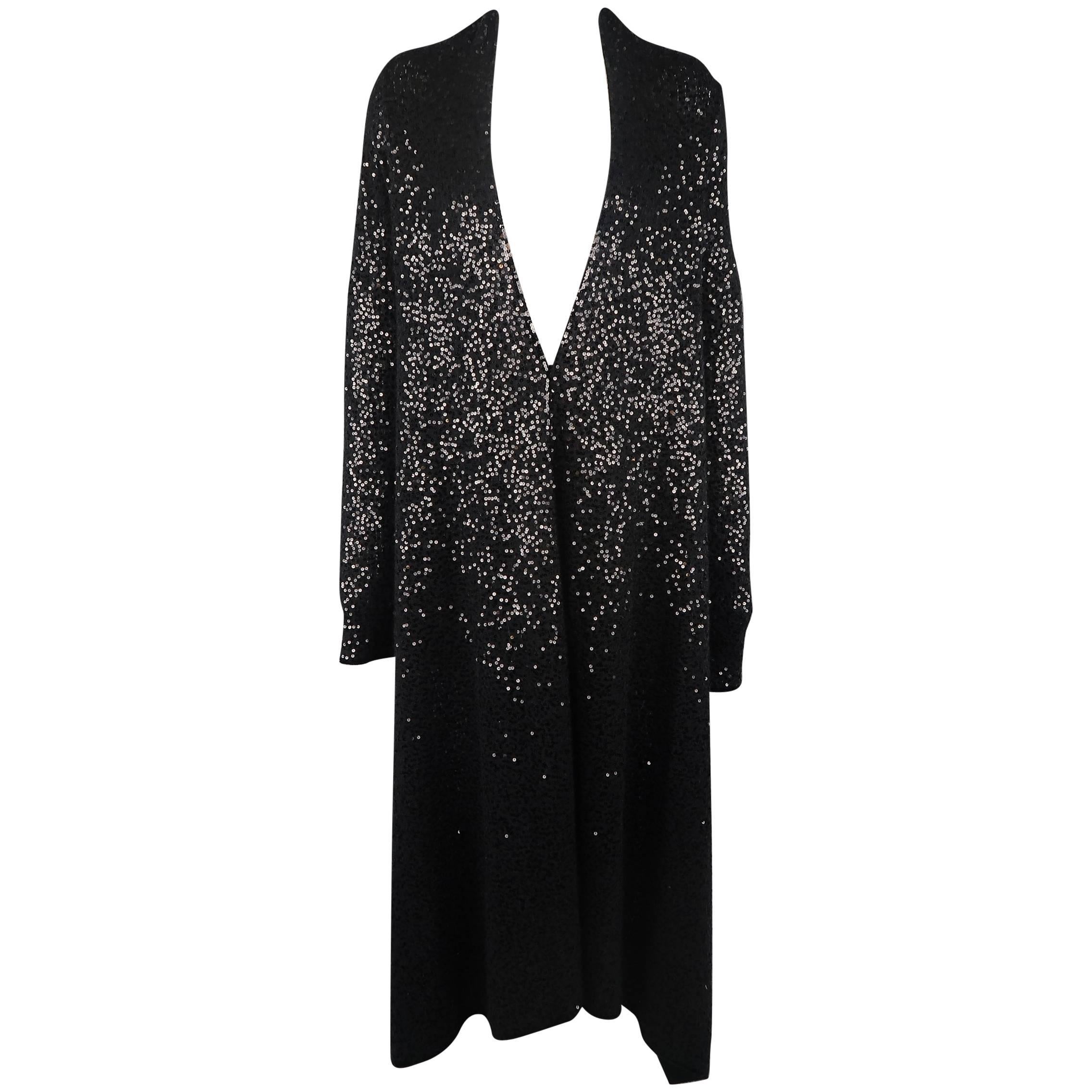  Donna Karan Black Sequined Cashmere / Silk Drape Cardigan