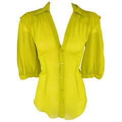 Jean Paul Gaultier Chartreuse Silk Chiffon Shoulder Panel Blouse