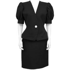 Yves Saint Laurent YSL Black Cotton Skirt Suit, 1980s 