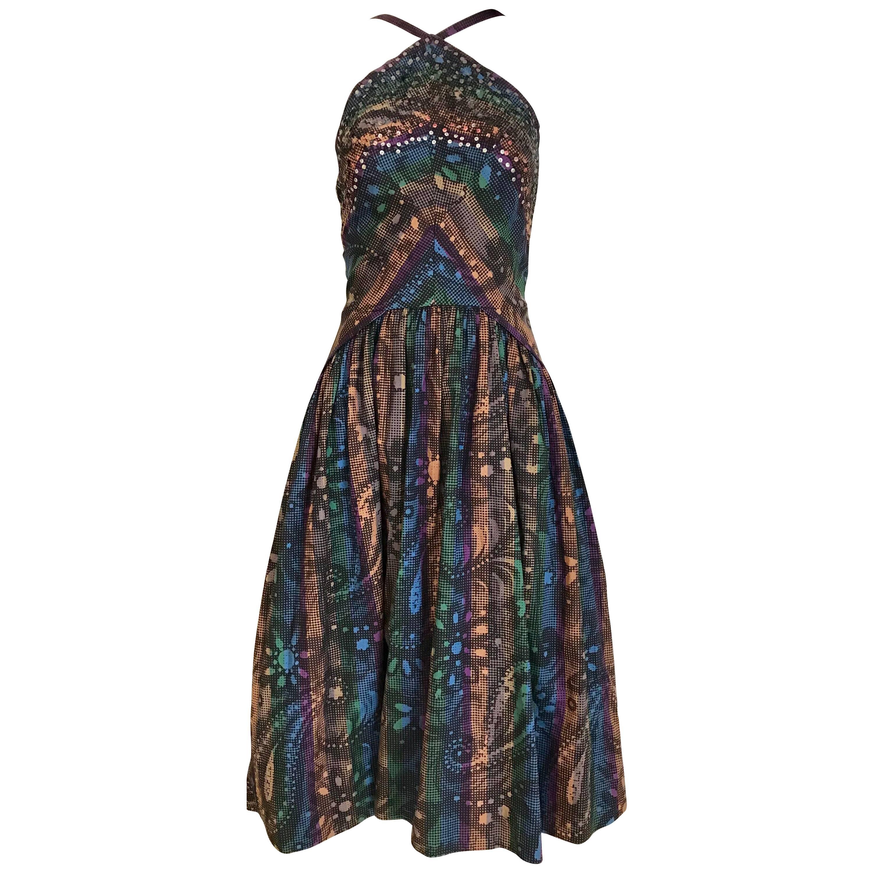 1950s Multi Color Print Cotton Summer Dress