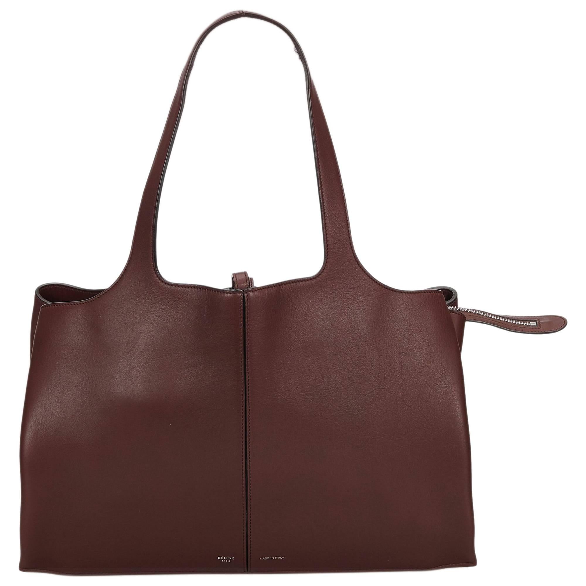 Celine Brown Medium Calf Leather Trifold Shoulder Bag For Sale